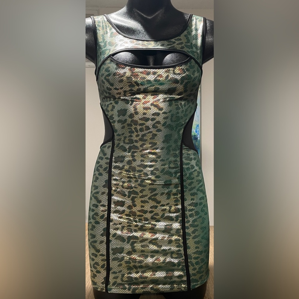Symphony Green and Black Iridescent Mini Dress,
Size Small